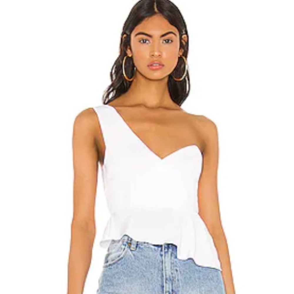 One shoulder top in white